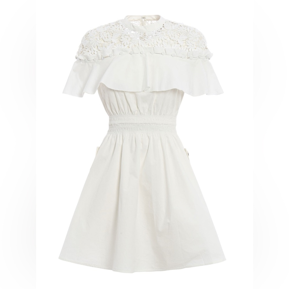 Self-Portrait White Pleated Off-Shoulder Mini Dress